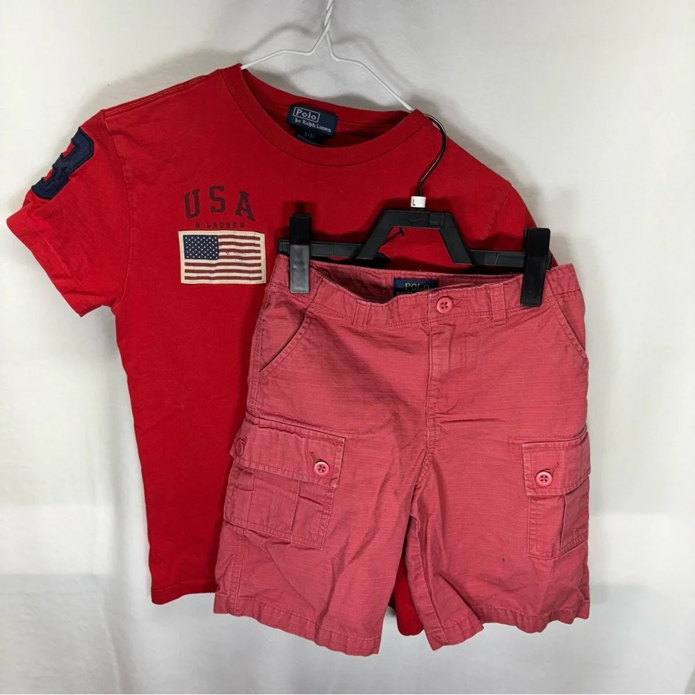 Vintage Polo Ralph Lauren Set Boys Red Chino Pony Logo 90s Relaxed Sz‎ 7/8